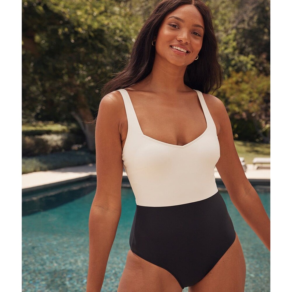 Summersalt The Seascape Sweetheart One Piece Swimsuit 14 White Ivory Black NWT